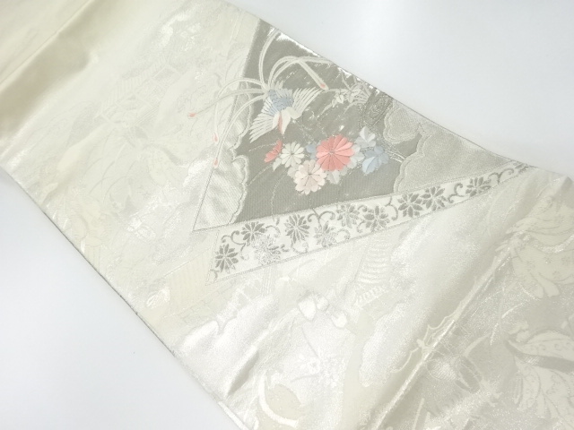 JAPANESE KIMONO / NAGOYA OBI / PLATINUM FOIL / EMBROIDERY / BIRD